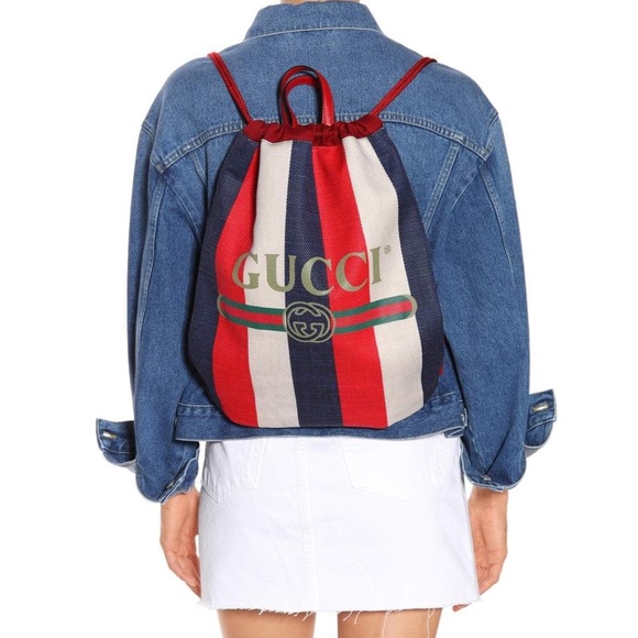 GUCCI Canvas Logo Sylvie Stripe Drawstring - Picture 3 of 14